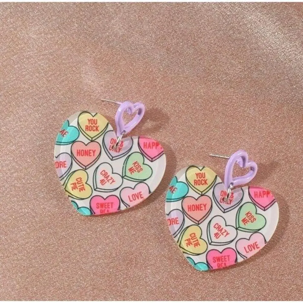 Pink Valentines Day Heart Dangle‎ Earring Pink Purple New